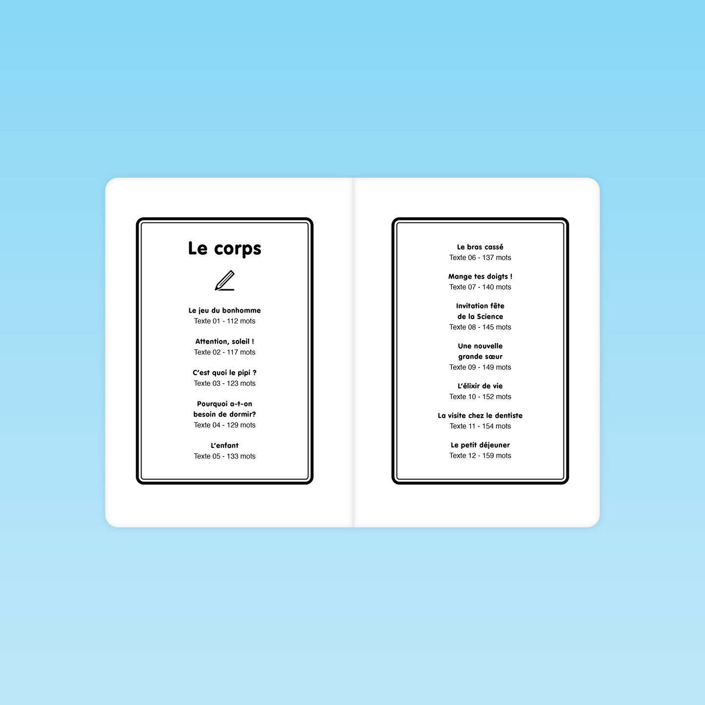 12 textes Le corps Fluence de lecture CE/CM